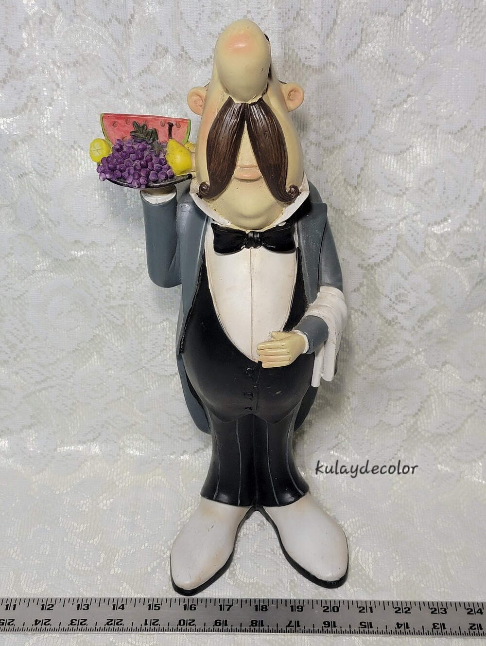Vintage Resin Butler Figurine Long Nose Fruit Tray Statue 16” Tall Kitchen Decor - Picture 5 of 16